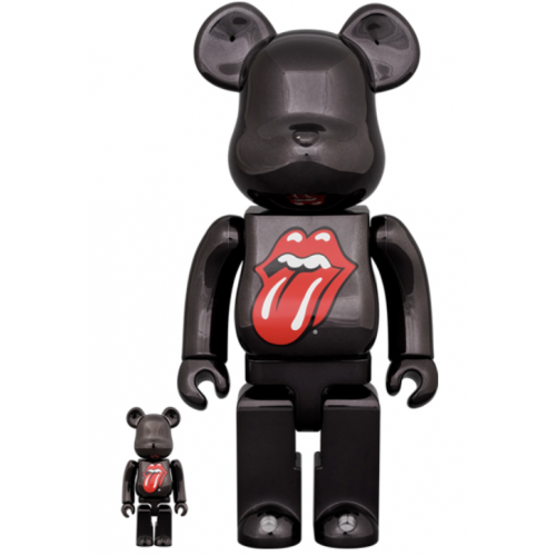 BE@RBRICK x The Rolling Stones Lips & Tongue BLACK CHROME Ver. 400+100%