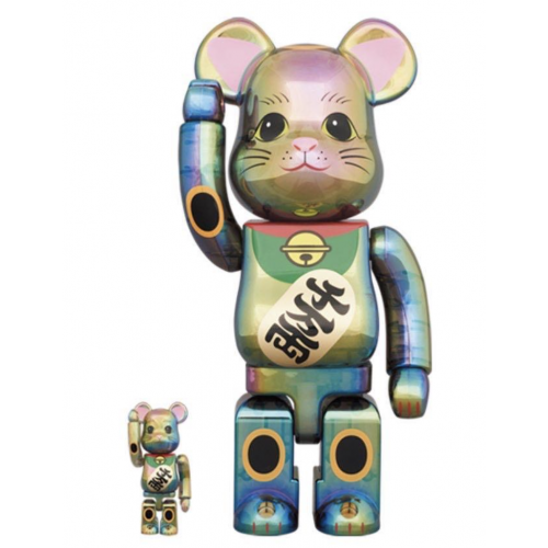 BE@RBRICK 招き猫 招財貓 黒透明メッキ 400%+100%