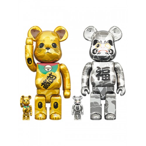 BE@RBRICK ✖️ BAPE(R) 招き猫 金メッキ & 達磨 銀メッキ [招財貓] 400% + 100％