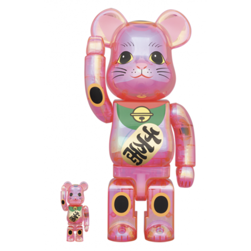 BE@RBRICK x 招き猫 桃色透明メッキ 100％ & 400％