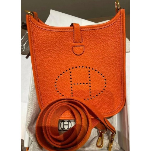 全新Hermes Mini Evelyne 火焰橙金扣