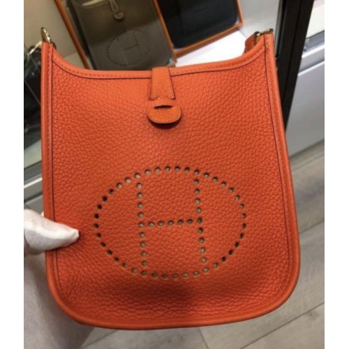 %Hermes Mini Evelyne 橙色/ 金扣/stamp Y /